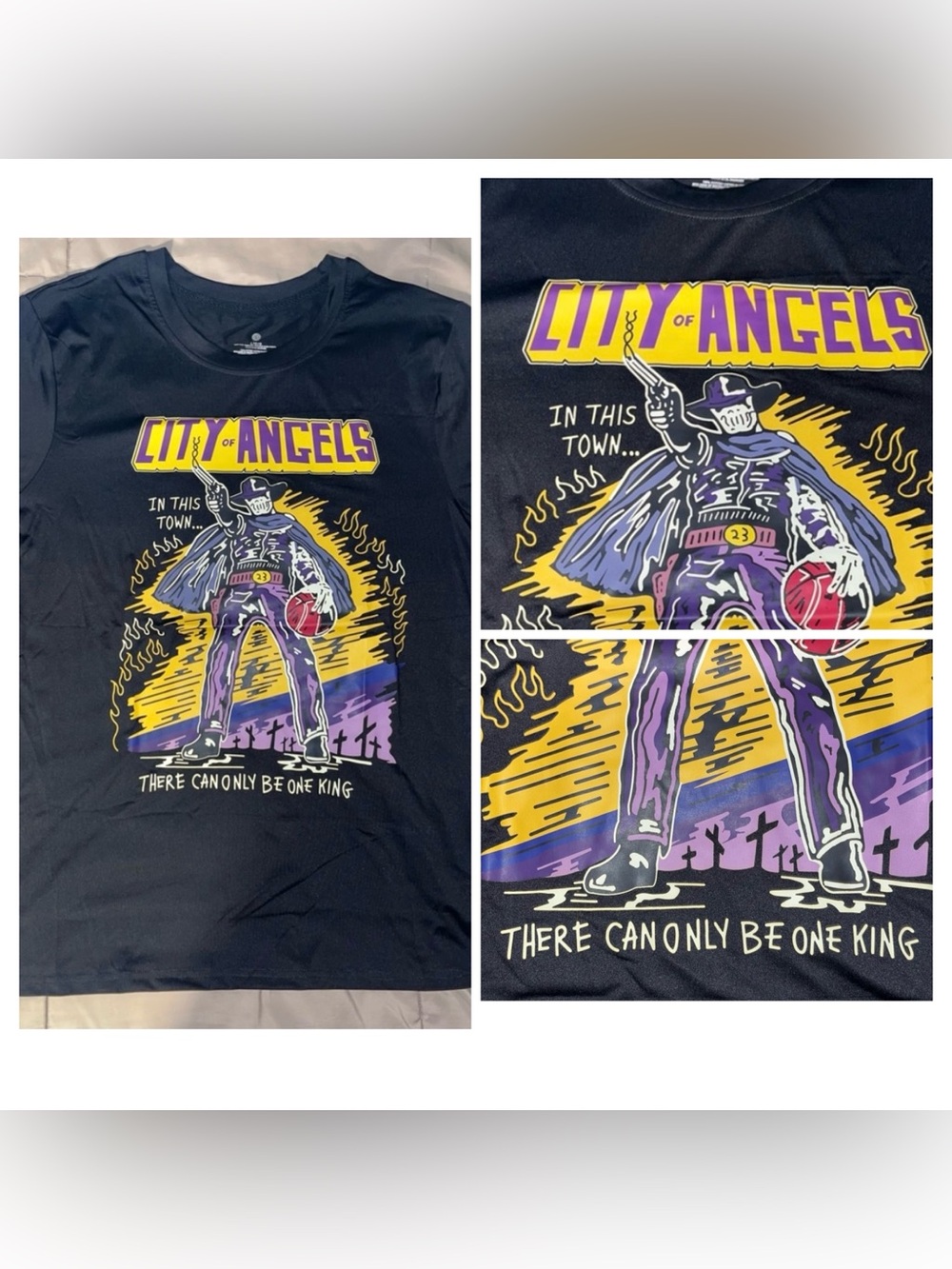 Black Short Sleeve LeBron James Los Angeles Lakers CITY OF ANGELS NBA T Shirt L